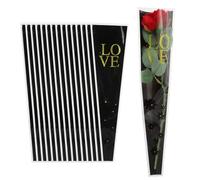 PATIKIL 150 Pack Flower Wrapping Bag, Black Floral Packing Sleeves with Ribbons Gold Edge for Bouquets Wedding Birthday Graduation Anniversary Arrangement Gift, 17.7"x4.7"x1.6"