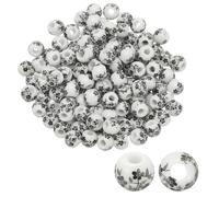 PATIKIL 150 Pcs Ceramic Beads for Jewelry Making, 8mm Flower Printed Porcelain Beads Handmade Glazing Beading Supplies for Earring Necklace Bracelets DIY Crafts, Orchid Black