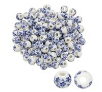 PATIKIL 150 Pcs Ceramic Beads for Jewelry Making, 8mm Flower Printed Porcelain Beads Handmade Glazing Beading Supplies for Earring Necklace Bracelets DIY Crafts, Cyan Orchid