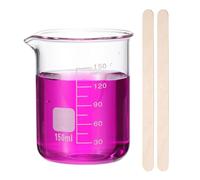 PATIKIL 150ml Glass Beaker, Measuring Glass Beaker Graduated Borosilicate Lab Cups Mug Low Form Heat Safe Transparent with 50pcs Wood Sticks for Laboratory Science Kitchen Liquids