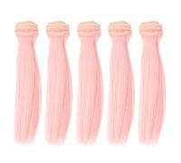 PATIKIL 15CM Doll Hair Wigs, 5 Pcs High Temperature Silk Straight Wig Hair Extension Accessories for Doll Hair Making Kit DIY Handmade, Pink