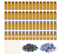 PATIKIL 15ml Sample Vials, 100 Pack Lab Empty Vials with Butyl Rubber Stopper Crimp Top Caps and Labels Borosilicate Glass Vial, Amber