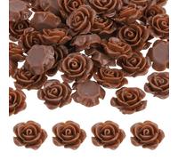 PATIKIL 15mm Resin Rose Flatback Charms, 30 Pcs Mini Undrilled Flatback Embellishment Flower Gems Bead Decoden Charm Bulk for DIY Craft Jewelry Making Nail Phone Case, Dark Brown