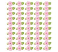 PATIKIL 15mm Tiny Satin Ribbon Rose, 50 Pcs Fabric Flowers Embellishments Rosettes Applique with Green Leaves for DIY Crafts Wedding Decor, Pink