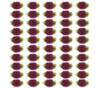 PATIKIL 15mm Tiny Satin Ribbon Rose, 50 Pcs Fabric Flowers Embellishments Rosettes Applique with Green Leaves for DIY Crafts Wedding Decor, Burgundy