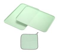 PATIKIL 15x10.6 Plastic Tray, 2 Pack Rectangular Plates Food Tray Wheat Plates Dishes Reusable Dessert Plate Trays with Cloth for Cake Fruits Salad Cupcake Steak Serving Green