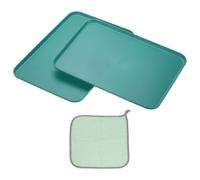 PATIKIL 15x10.6 Plastic Tray, 2 Pack Rectangular Plates Food Tray Wheat Plates Dishes Reusable Dessert Plate Trays with Cloth for Cake Fruits Salad Cupcake Steak Serving Dark Green