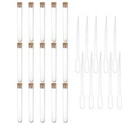 PATIKIL 15x150mm (13ml) Plastic Test Tubes with Cork Stoppers, 20Pcs Clear Liquid Vials and 10Pcs 2ml Liquid Droppers, Small Containers for Bead Bath Salt Liquid Storage