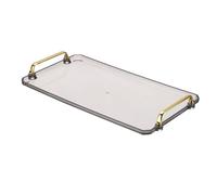 PATIKIL 16.1 x 8.7 Inches Plastic Serving Tray with Golden Handles, Reusable Tray Rectangular Party Platters for Dessert Coffee Tea Table, Living Room Kitchen Countertop, Gray