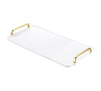 PATIKIL 16.1 x 8.7 Inches Plastic Serving Tray with Golden Handles, Reusable Tray Rectangular Party Platters for Dessert Coffee Tea Table, Living Room Kitchen Countertop, White