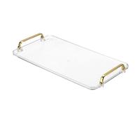 PATIKIL 16.1 x 8.7 Inches Plastic Serving Tray with Golden Handles, Reusable Tray Rectangular Party Platters for Dessert Coffee Tea Table, Living Room Kitchen Countertop, Transparent
