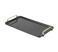 PATIKIL 16.1 x 8.7 Inches Plastic Serving Tray with Golden Handles, Reusable Tray Rectangular Party Platters for Dessert Coffee Tea Table, Living Room Kitchen Countertop, Black
