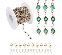 PATIKIL 16.4Ft Rhinestone Chain Roll, Jewelry Making Chain Links Bulk with Lobster Claps Jump Rings for Jewelry Making Findings DIY Craft Necklace Bracelets, Gold Tone(Green)