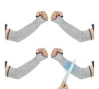 PATIKIL 16 Inch Cut Resistant Sleeve, 2 Pairs Arm Safety Protectors Sleeves with Thumb Hole Level 5 Protection Forearm Guard Sleeves for Thin Skin and Bruising, L, Gray