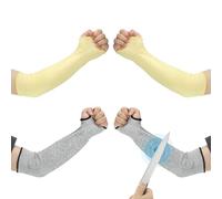 PATIKIL 16 Inch Cut Resistant Sleeve, 2 Pairs Arm Safety Protectors Sleeves with Thumb Hole Level 5 Protection Forearm Guard Sleeves for Thin Skin and Bruising, L, Yellow/Gray