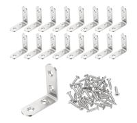 PATIKIL 16 Pcs Metal L-Shape Brackets, 45mm x 45mm (1.8"x1.8") 90 Degree l Bracket Corner Braces Stainless Steel Right Angle Mounts with Screws for Wood Shelves Furniture, Silver