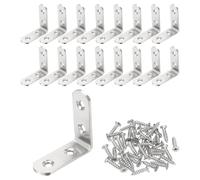 PATIKIL 16 Pcs Metal L-Shape Brackets, 50mm x 50mm (2"x2") 90 Degree l Bracket Corner Braces Stainless Steel Right Angle Mounts with Screws for Wood Shelves Furniture, Silver