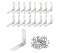 PATIKIL 16 Pcs Metal L-Shape Brackets, 65mm x 65mm (2.5"x2.5") 90 Degree l Bracket Corner Braces Stainless Steel Right Angle Mounts with Screws for Wood Shelves Furniture, Silver