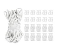 PATIKIL 16 Yard Elastic Bungee Cord & 10pcs Single Hole Cord Lock & 10pcs Double Hole Spring Toggle Stopper for Paracord Drawstring Shoelace Clothing Backpack Bags, White