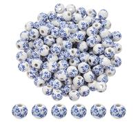 PATIKIL 160 Pcs Porcelain Beads, 10mm Printed Ceramic Beads Round Flower Beads Handmade Spacer Beads for Jewelry Making Earring Necklace DIY Crafts, Blue