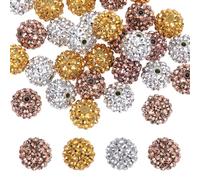 PATIKIL 16mm Resin Rhinestone Beads for Beadable Pen, 30 Pack Ball Disco Sparkly Chunk Round Bubblegum Beads for Beadable Keychain Jewelry Making, Gold/Silver/Khaki