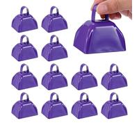 PATIKIL 16pcs Cow Bells for Football Games, 3inch Cowbells for Sporting Events Bulk Loud Noise Makers Metal Cow Bell with Handle for Cheering Competition Marathon Wedding, Blue Purple