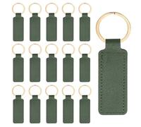 PATIKIL 16pcs Leather Keychain Blanks, 72mm Keychain Blanks PU Leather Key Chain Bulk Keyring with Rings for Name Tag Dog Cat Collar Keys, Rectangular,Dark Green