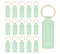 PATIKIL 16pcs Leather Keychain Blanks, 72mm Keychain Blanks PU Leather Key Chain Bulk Keyring with Rings for Name Tag Dog Cat Collar Keys, Rectangular,Green