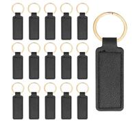 PATIKIL 16pcs Leather Keychain Blanks, 72mm Keychain Blanks PU Leather Key Chain Bulk Keyring with Rings for Name Tag Dog Cat Collar Keys, Rectangular,Black