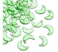 PATIKIL 16x11mm Moon Beads, 50 Pcs Glass Moon Crescent Crystal Beads Tiny Hanging Beads Moon Charm for Bracelets Necklaces Earrings Jewelry Making DIY, Green/Gold Tone