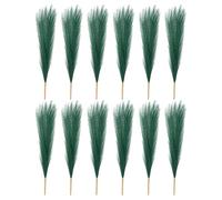 PATIKIL 17 Inch Faux Pampas Grass, 12 Pcs Boho Decor for Home Decoration Artificial Tall Fluffy Stems for Wedding Flower Party Vase Arrangement Centerpieces, Dark Green