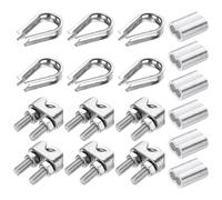 PATIKIL 18Pcs M5 304 Stainless Steel Wire Rope Kit, Wire Rope Cable Clip Clamp, Tube Thimble and Crimping Loop for 3/16 Inch Wire Rope Cable Thimbles, Silver