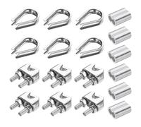 PATIKIL 18Pcs M8 304 Stainless Steel Wire Rope Kit, Wire Rope Cable Clip Clamp, Tube Thimble and Crimping Loop for 5/16 Inch Wire Rope Cable Thimbles, Silver