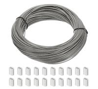 PATIKIL 196.8Ft 304 Stainless Steel Cable Kit, 1/16" Plastic Coated Wire Rope 7x7 Strand Core with 50 Pcs Aluminum Sleeves for Clothes Line Handrail (60M x 1.5 Mm)