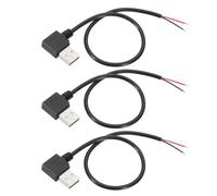 PATIKIL 1Ft USB 2.0 Male to 2 Pin Bare Wire Pigtail Cable, 3pcs 22AWG Power Cords Extension Right Angle Adapter for Charging Equipment DIY Repair, Black