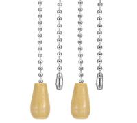 PATIKIL 1M 3.3ft Ceiling Fan Pull Chain, 2 Pcs Beaded Pulls Cord Extender Wooden Pendant for Fan Light Chandelier Table Lamp Pulling Switch, Silver Tone