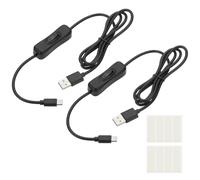 PATIKIL 1M USB Cable with ON/Off Switch, 2 Pcs USB Male to Type-C Male Extension Cord with Foam Double-sided Tape for LED Desk Lamp LED Strip, Black