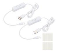 PATIKIL 1M USB Cable with ON/Off Switch, 2 Pcs USB Male to Type-C Male Extension Cord with Foam Double-sided Tape for LED Desk Lamp LED Strip, White