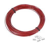 PATIKIL 1mm Wire Rope, 33 ft 304 Stainless Steel Wire Cable Black Vinyl Coated with 20pcs M1 Crimping Sleeves for Hanging Lights Clotheslines Trellis Wire, Red