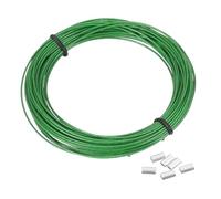 PATIKIL 1mm Wire Rope, 33 ft 304 Stainless Steel Wire Cable Black Vinyl Coated with 20pcs M1 Crimping Sleeves for Hanging Lights Clotheslines Trellis Wire, Green