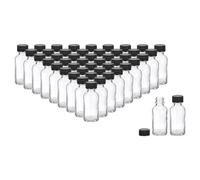 PATIKIL 1oz(30ml) Glass Sample Bottles, 48Pcs Round Bottle Dispensing Bottles with Black Poly Cone Cap for Reagent Liquids, Juice, Perfume Ginger Shots, Transparent
