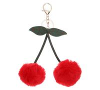 PATIKIL 1pcs Pom Pom Keychain, Fluffy Keychain Cute Fur Ball Key Chains Cherry Bag Charm Fake Rabbit Fur for Girls Backpacks Keys Women Purse Gift, Red