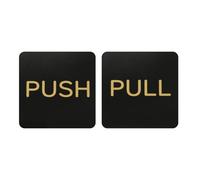 PATIKIL 1Set Push Pull Door Signs Stickers, 3in Push and Pull Signs Stickers Plate Acrylic Vertical Self-Adhesive for Doors Glass Window Business Stores, Square, Black Gold