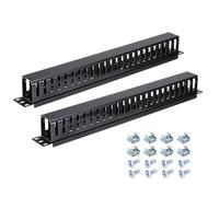 PATIKIL 1U 19 Inch Cable Manager, 2 Pack 24 Slot Horizontal Rack Mount Wire Management Metal Finger Duct Wire Organizer for Network Cabinet, Black
