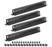 PATIKIL 1U 19 Inch Cable Manager, 4 Pack 24 Slot Horizontal Rack Mount Wire Management Metal Finger Duct Wire Organizer for Network Cabinet, Black