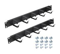 PATIKIL 1U 5 D-Ring Cable Manager, 2 Pack 19-Inch Metal Horizontal Rack Mount Metal Server Rack Wire Management for Racks, Server Cabinets, Black