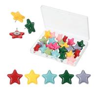 PATIKIL 2.1 x 1.6cm Star Push Pins, 20 Pcs Star Shape Thumb Tacks Cute Decorative Push Pin with Storage Box for Cork Bulletin Boards Photos Wall Maps Office, Stitched Finish Mixed Colors