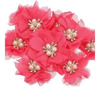 PATIKIL 2.36 Inch Rhinestone Pearl Chiffon Flower, 10 Pcs Sewing Fabric Appliques for DIY Craft Clothing Headbands Wedding Party Decoration, Rose Red