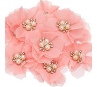 PATIKIL 2.36 Inch Rhinestone Pearl Chiffon Flower, 10 Pcs Sewing Fabric Appliques for DIY Craft Clothing Headbands Wedding Party Decoration, Light Pink