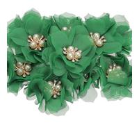 PATIKIL 2.36 Inch Rhinestone Pearl Chiffon Flower, 10 Pcs Sewing Fabric Appliques for DIY Craft Clothing Headbands Wedding Party Decoration, Green
